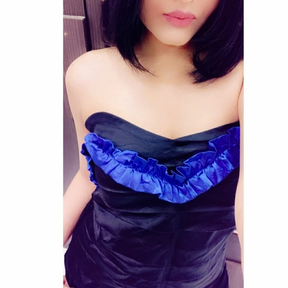 Tops - Black corset top with blue frill detailing